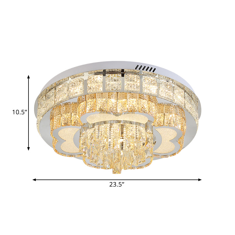 Cut Crystal Floral Flush Ceiling Light Modern Hotel LED Flushmount in Stainless Steel