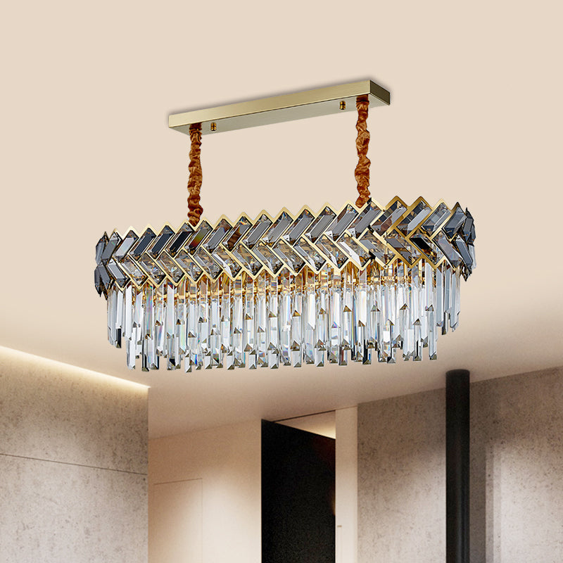 Crystal Ellipse Island Pendant Light Modern Style 10-Bulb Dining Room Suspension Lighting in Black-Gold