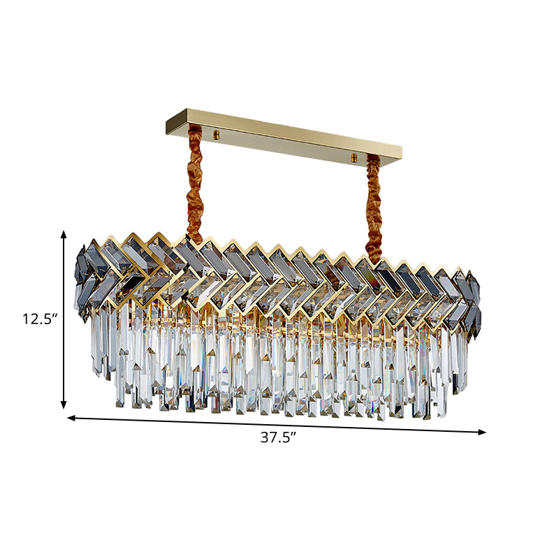 Crystal Ellipse Island Pendant Light Modern Style 10-Bulb Dining Room Suspension Lighting in Black-Gold