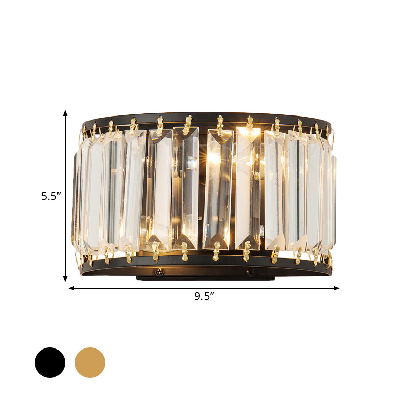 Demilune Crystal Wall Light Sconce Post-Modern 2 Bulbs Living Room Wall Mount Lamp in Black/Gold