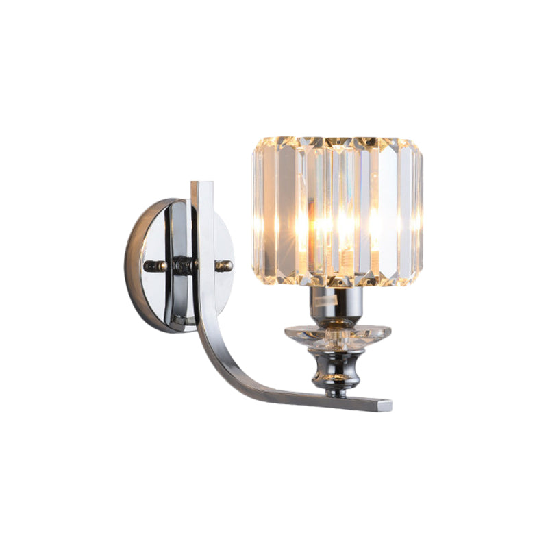1 Bulb Wall Mount Lamp Modern Living Room Sconce Light with Cone/Cylinder Crystal Shade in Chrome