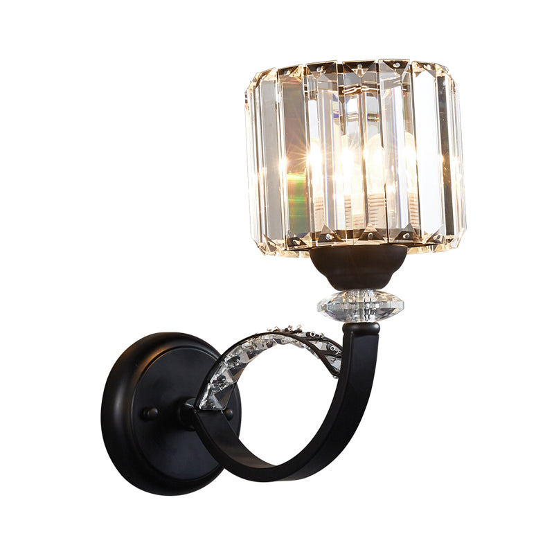 Black Single Wall Light Fixture Modern Prismatic Crystal Cylindrical Wall Mounted Lamp