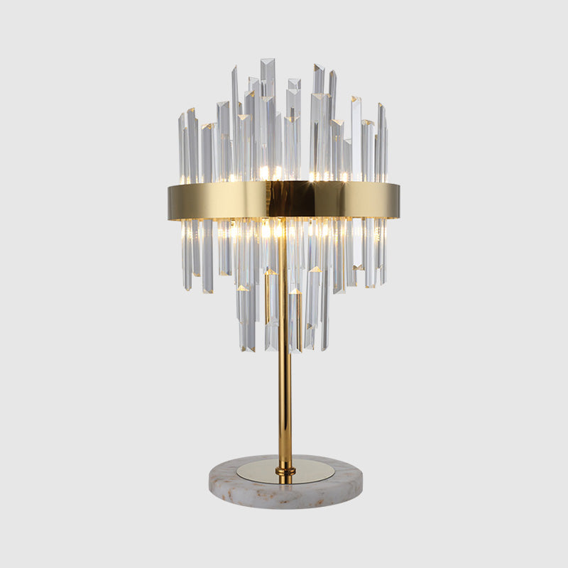 Layered Crystal Rods Table Lamp Postmodern 6 Bulbs Living Room Nightstand Light in Gold