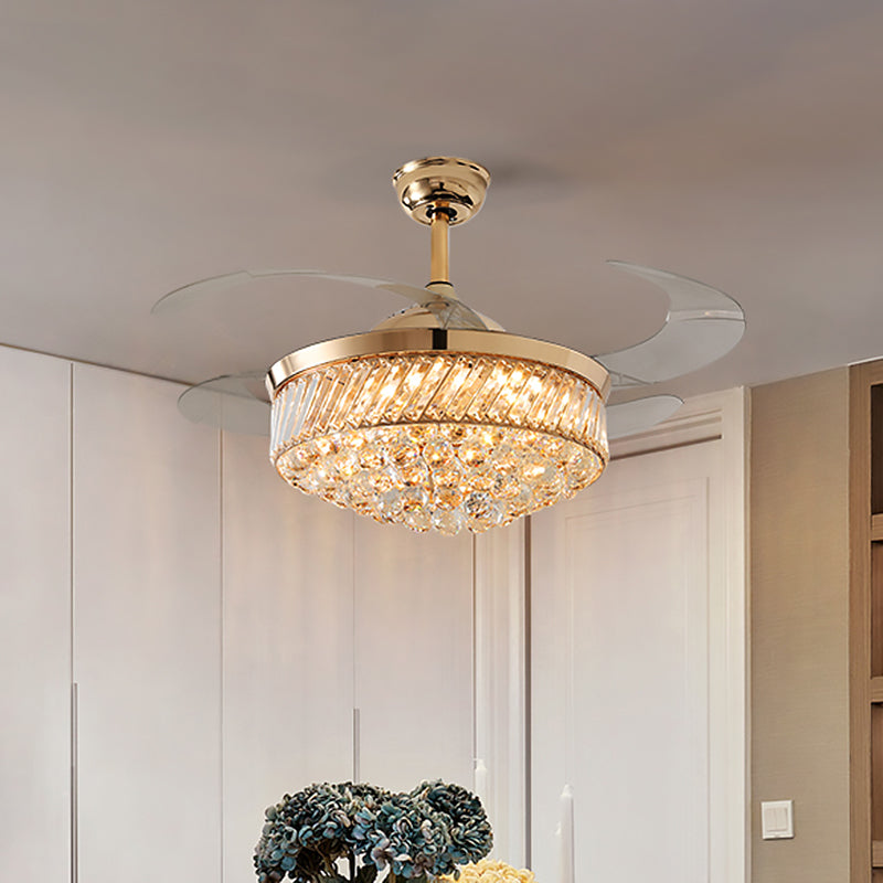 42 "W K9 Lampada a ventola affusolata in cristallo moderno sala da pranzo LED LED SEMIFICH AFFERIO IN GOLD, 4 lame