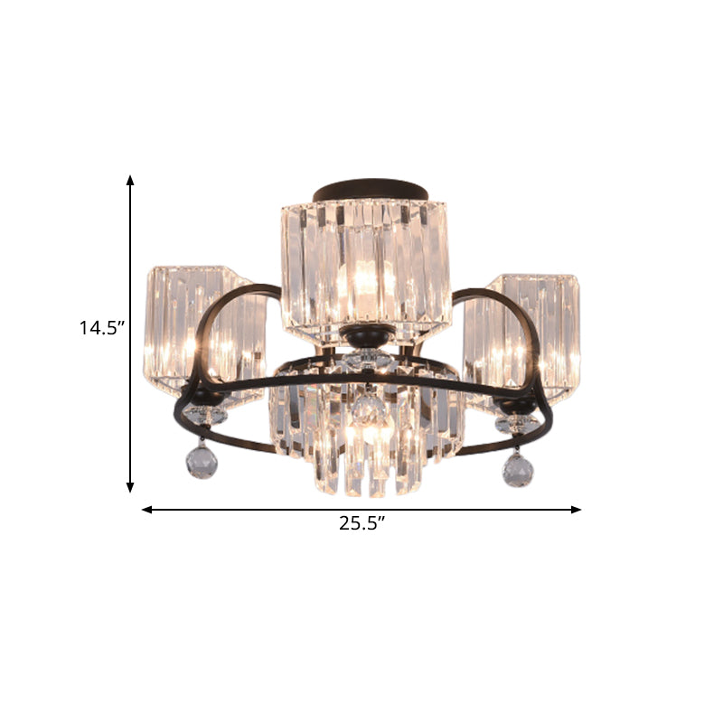 Éclairage trapézoïde cristallin Aménagement contemporain 4/8 Bulbes Dinning Room Semi Flush With Black Frame