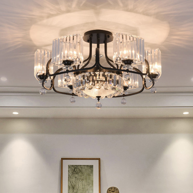 Éclairage trapézoïde cristallin Aménagement contemporain 4/8 Bulbes Dinning Room Semi Flush With Black Frame