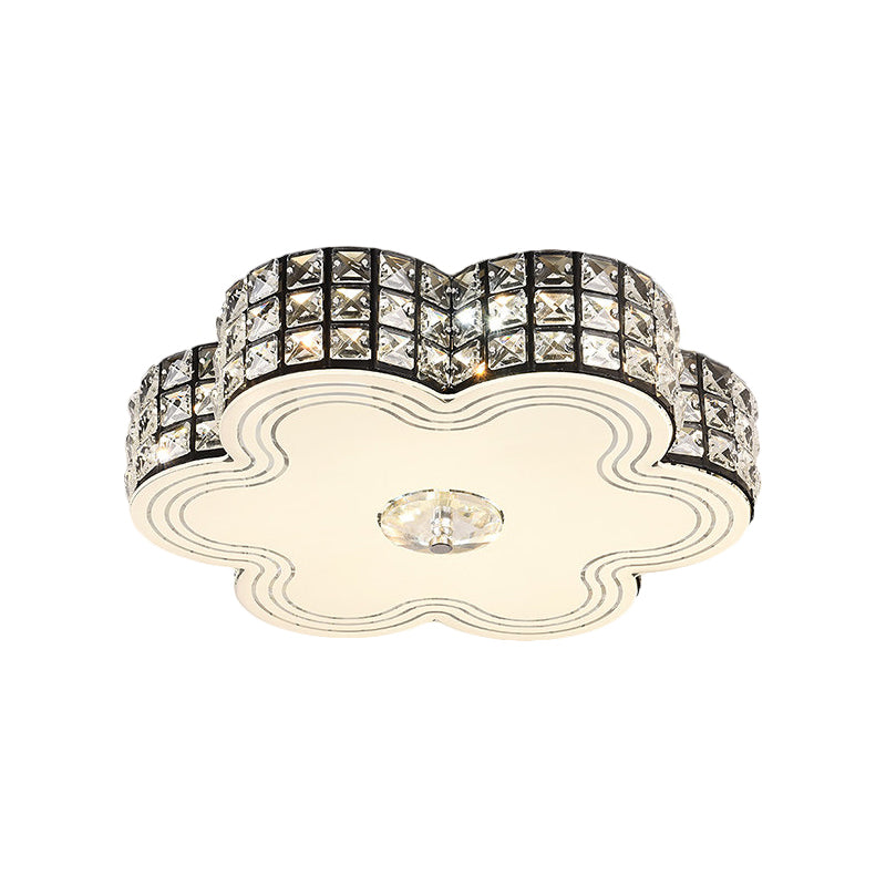Square-Cut Crystals White Flush Mount Lighting Floral LED Modern Close to Ceiling Light, 15.5"/19.5" Width