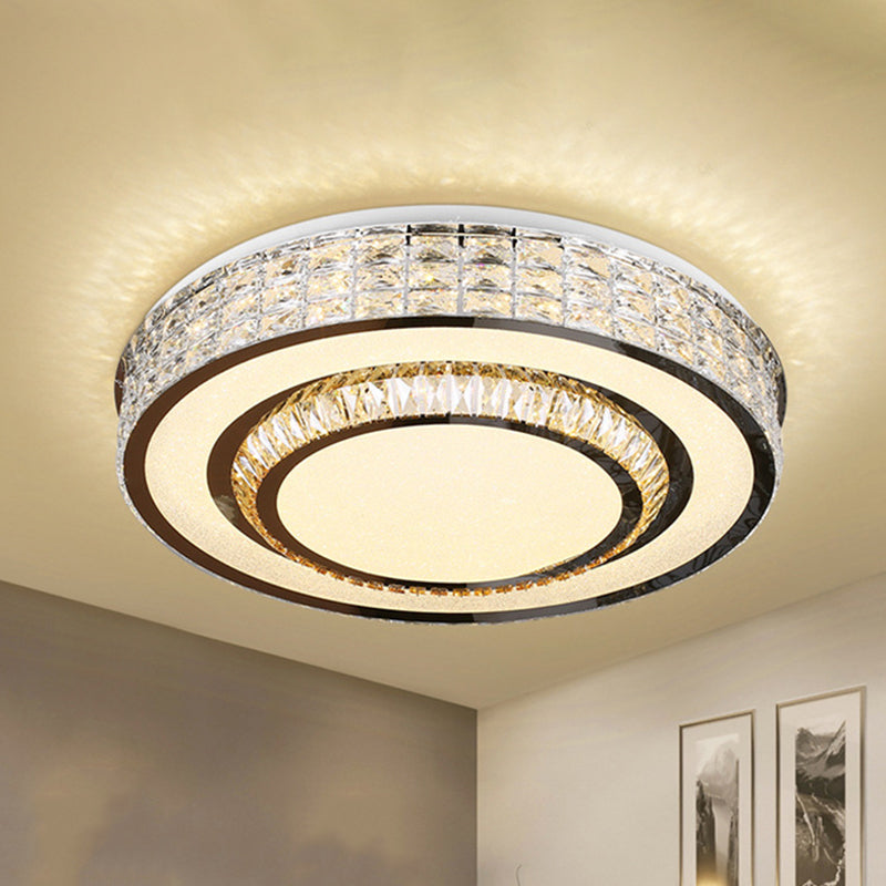 Faceted Crystals Chrome Flush Light Fixture Circular LED Contemporary Close to Ceiling Lamp