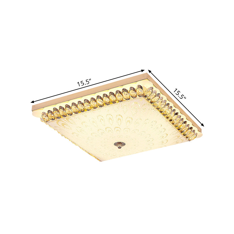 Champagne LED Flush Mount Light Fixture Modern Clear Crystal Blocks Square Close to Ceiling Lamp
