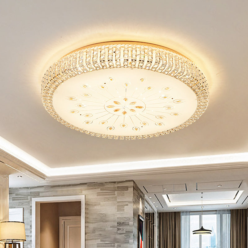 LED Circular Ceiling Mounted Light Contemporary Gold Faceted Crystals Flushmount Lighting for Great Room