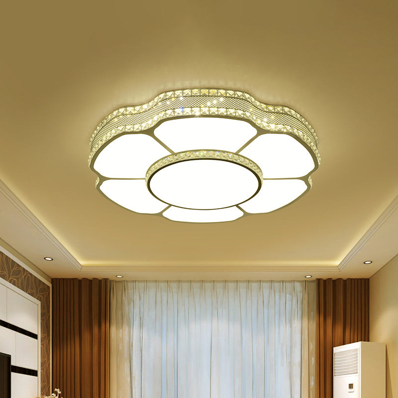 Floral Parlor Flush Mount Modern Beveled Crystal Blocks LED White Ceiling Lighting in White/Warm Light, 8.5"/19.5" Width