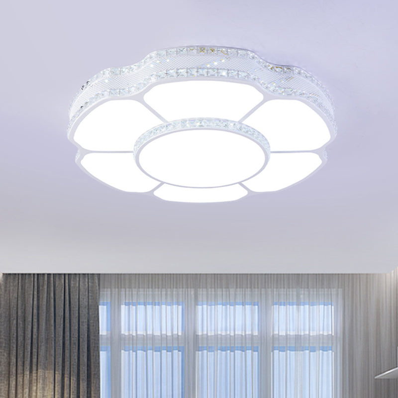 Floral Parlor Flush Mount Modern Beveled Crystal Blocks LED White Ceiling Lighting in White/Warm Light, 8.5"/19.5" Width