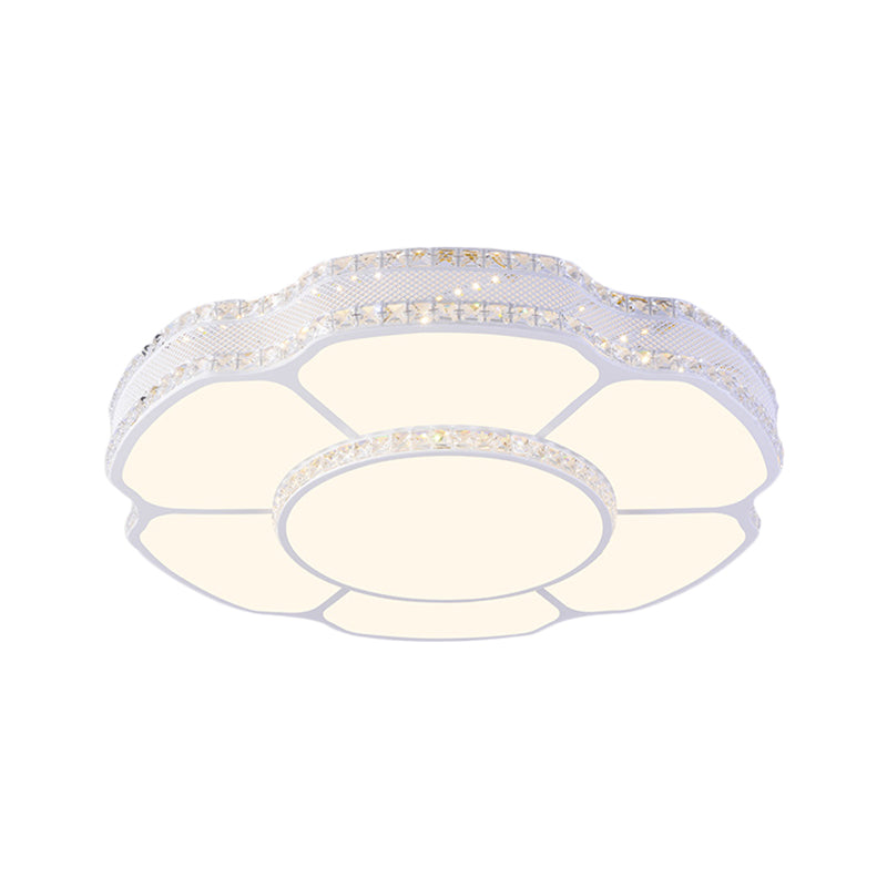Floral Parlor Flush Mount Modern Beveled Crystal Blocks LED White Ceiling Lighting in White/Warm Light, 8.5"/19.5" Width