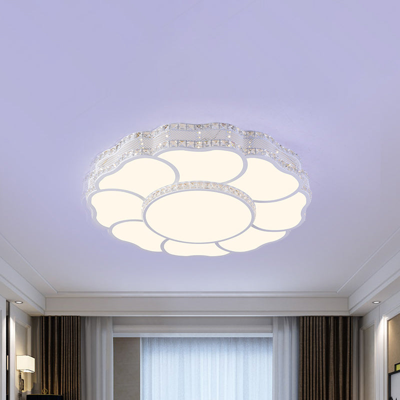 23.5"/19.5" Wide LED Flush Light Contemporary Blossom Faceted Crystals Close to Ceiling Lamp in White