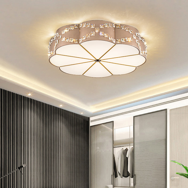 Clear Crystal Blocks Gold Finish Light Fixture Flower 15.5"/19.5" W LED Modern Flushmount Ceiling Lamp