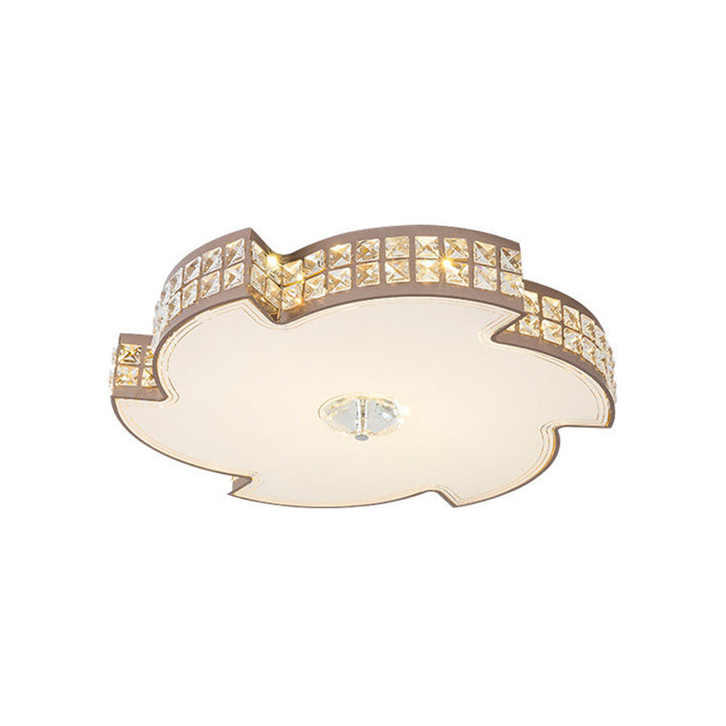 Champagne LED Flush Ceiling Light Modern Square-Cut Crystals Spiral Shape Lighting Fixture, 16.5"/21.5" Width