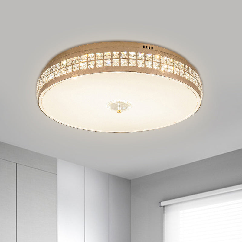 LED Round Ceiling Lighting Modern Champagne Finish Clear Rhombic/Square-Cut Crystals Flush Mount Lamp, 15.5"/19.5" W