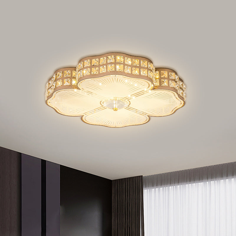 Champagne Square/Peach Blossom Flush Light Contemporary Faceted Crystals Great Room LED Ceiling Lamp, 15.5"/16.5"/19.5" W