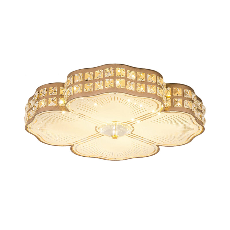 Champagne Square/Peach Blossom Flush Light Contemporary Faceted Crystals Great Room LED Ceiling Lamp, 15.5"/16.5"/19.5" W