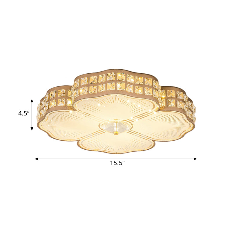 Champagne Square/Peach Blossom Flush Light Contemporary Faceted Crystals Great Room LED Ceiling Lamp, 15.5"/16.5"/19.5" W