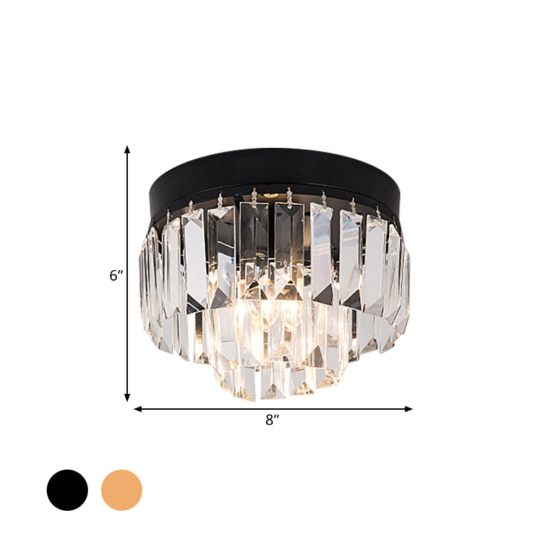 LED Lighting Fixture Modern 2-Tier Drum Shade Clear Bevel Cut Crystals Flush Mount Lamp in Gold/Black