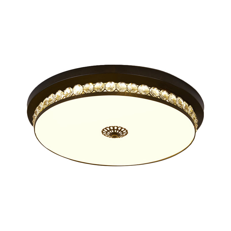 15.5"/19.5" W LED Ceiling Lighting Contemporary Round Clear Hexagon Crystals Flush Mount Lamp in Black