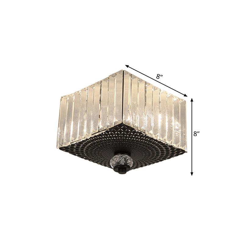 2 Heads Flush Light Fixture with Round/Square Shade Clear Crystal Modern Corridor Ceiling Mount in Black