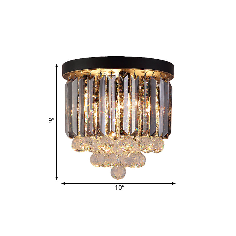 Modern Tapered Flush Mount Fixture 2/4 Heads Clear Crystal Draping Ceiling Lighting in Black, 10"/12" Width