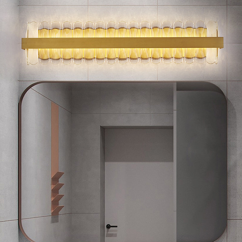 Gold Linear Wall Lighting Idea Contemporary Clear Oval-Cut Crystals LED Bathroom Wall Sconce Lamp