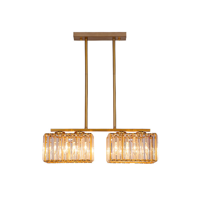 Gold 4/6/8 Bulbs Pendant Lighting Contemporary Metal Linear Island Lamp with Clear Cuboid Crystal Shade for Dinning Room