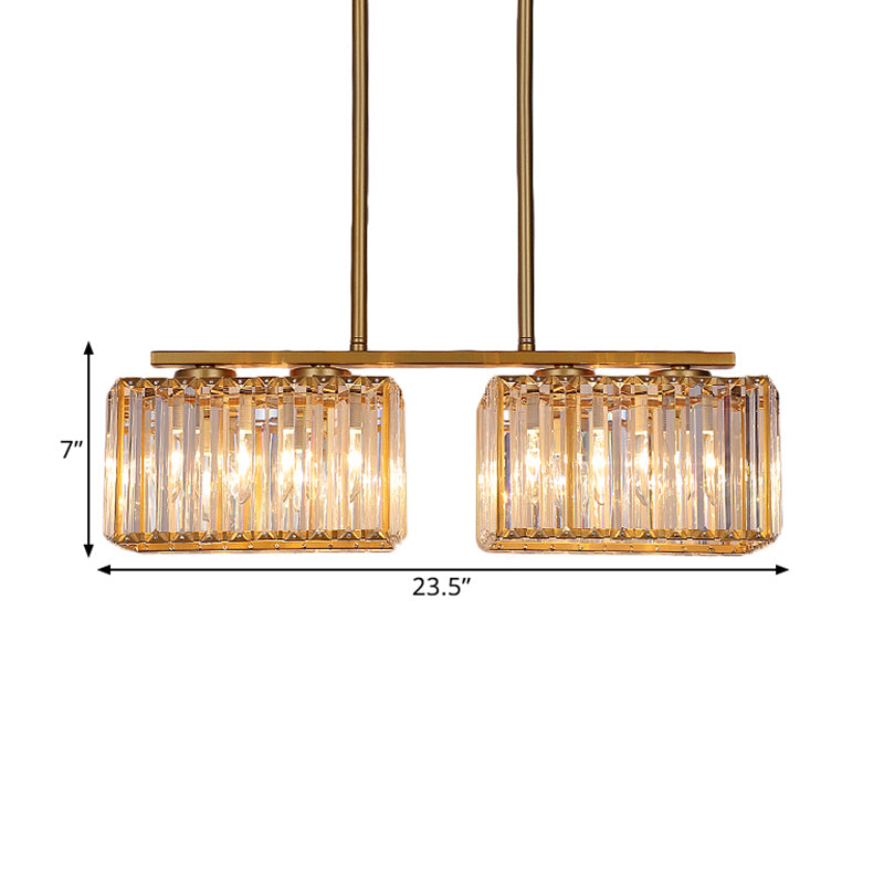 Gold 4/6/8 Bulbs Pendant Lighting Contemporary Metal Linear Island Lamp with Clear Cuboid Crystal Shade for Dinning Room