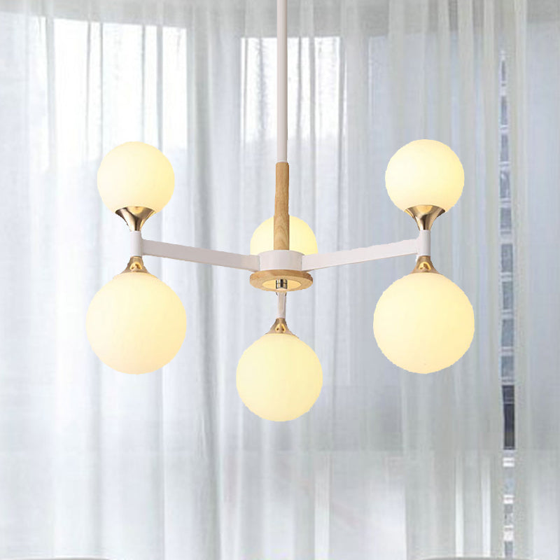 6/12-Light Glass Ball Hanging Chandelier Wood and Metal Body Pendant Lamp for Restaurant