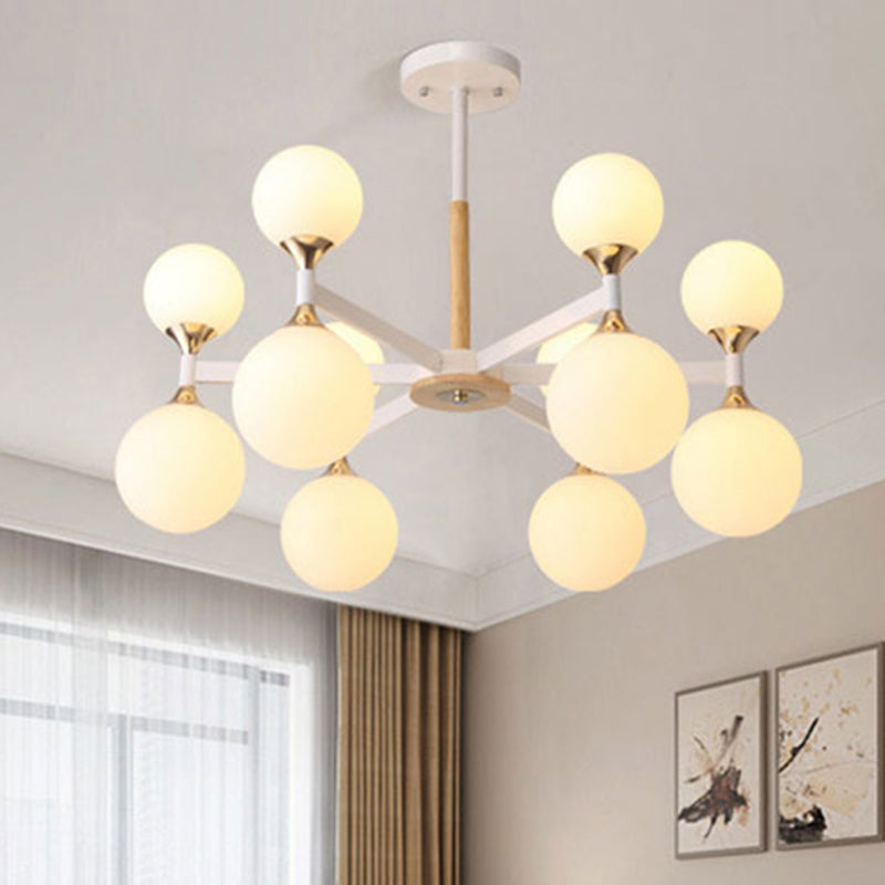 6/12-Light Glass Ball Hanging Chandelier Wood and Metal Body Pendant Lamp for Restaurant