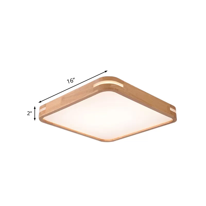 Plafonnier carré moderniste en bois beige, lampe LED à encastrer en blanc/lumière chaude/naturelle, 12"/16"/19,5"/23,5" de large