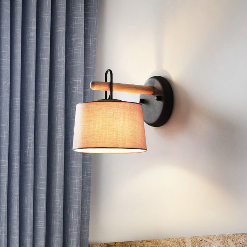 1 Bulb Drum Shade Wall Lighting Fixture Modernist Fabric Bedroom Wall Lamp in Grey