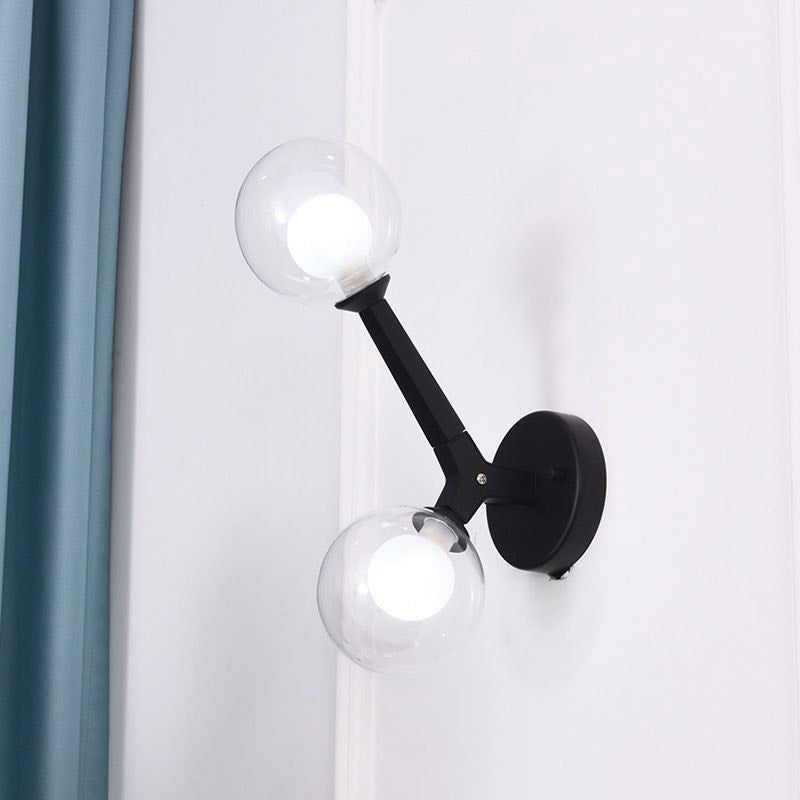 Double Globe Wall Lamp with Glass Shade Simple 2 Lights Sconce Light Fixture in Gold/Black Finish for Corridor
