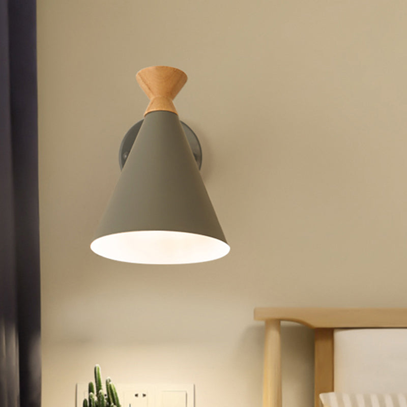 Metal Cone Shade Wall Light Nordic Style Rotatable 1 Light Bedside Reading Light in Blue/Green/Grey/White