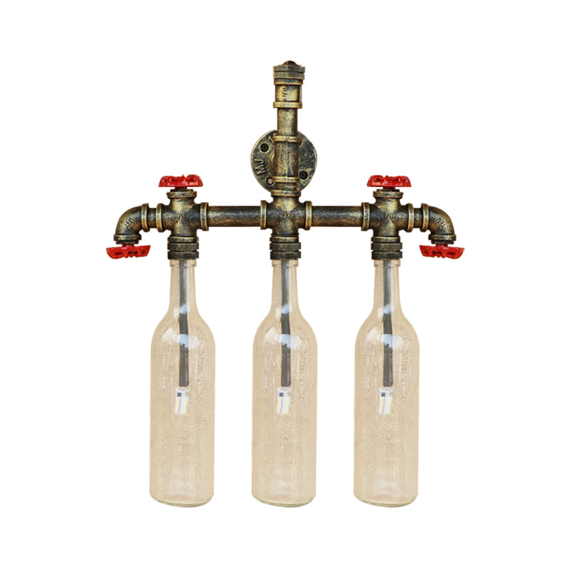 Schmiedeeisenflasche Wandleuchte Antiquitäten 3 Lichter Wohnzimmer Blau/klare Wandmontagelampe mit gealtertem Messingrohr