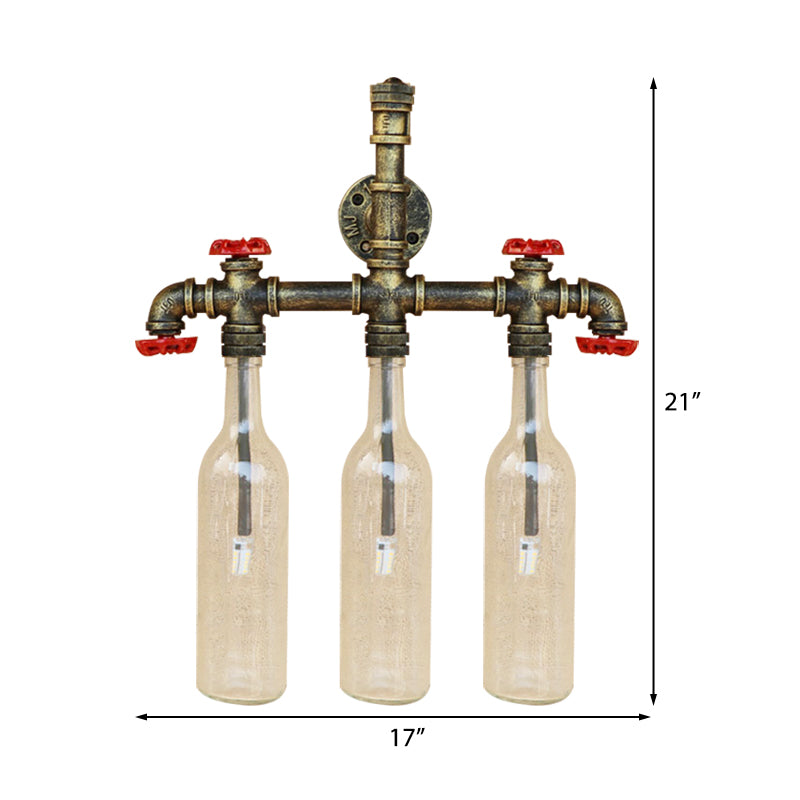 Schmiedeeisenflasche Wandleuchte Antiquitäten 3 Lichter Wohnzimmer Blau/klare Wandmontagelampe mit gealtertem Messingrohr