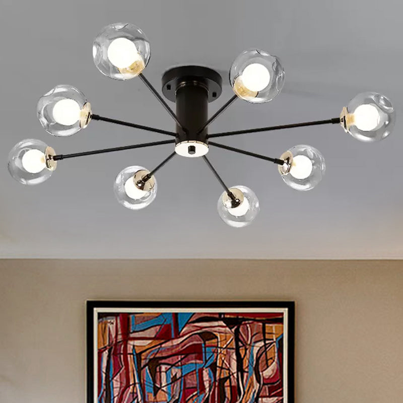 Iron Sputnik Lampada montata a soffitto moderno 8/10 luci in bianco/bianco ciondolo semifulto con tonalità in vetro trasparente