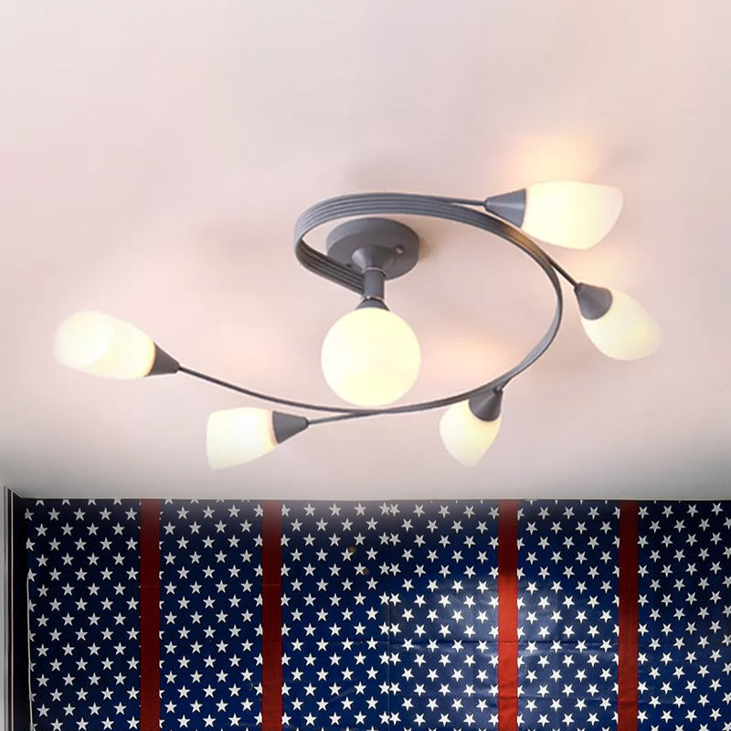 Curly Semi Flush Mount Light Nordic Fer 4/6 HEAD GREN / ROSE / JAUNE PLAFICATION AVEC BLAND D'ECVOIRE DE VERRE