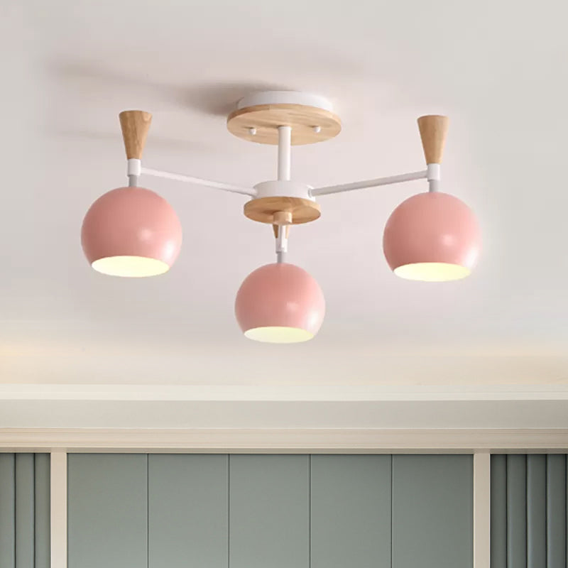 Macaron 3/6/8-Light Ceiling Lamp with Acrylic Shade Pink/Yellow/Blue Dome Semi Flush Pendant