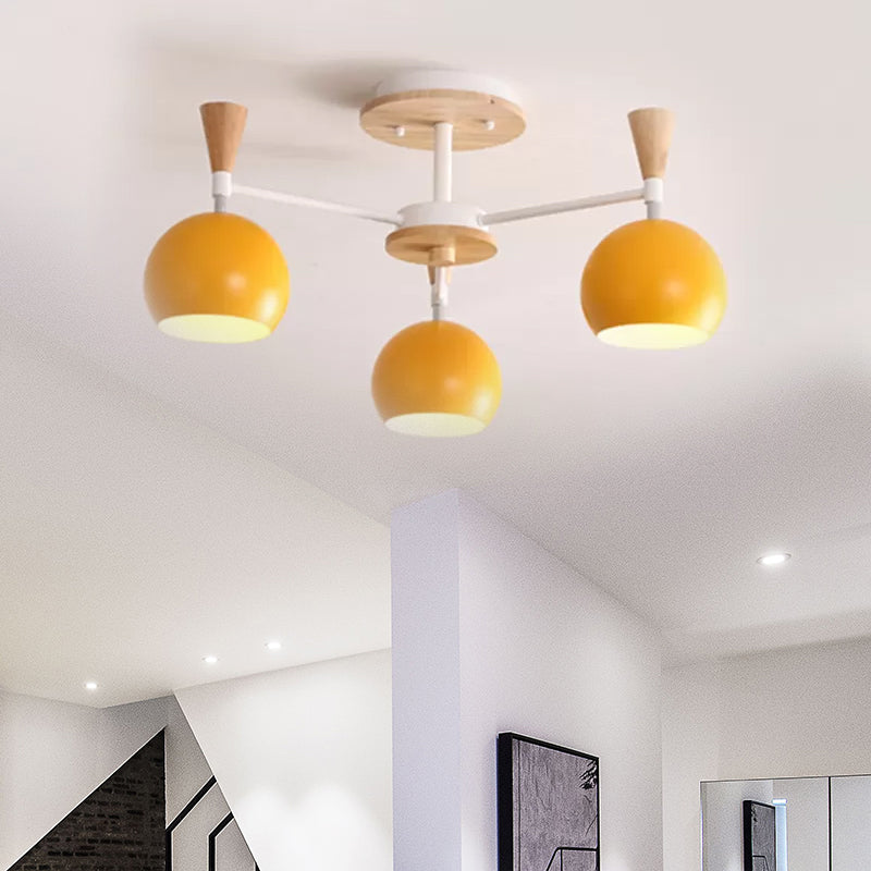Macaron 3/6/8-Light Ceiling Lamp with Acrylic Shade Pink/Yellow/Blue Dome Semi Flush Pendant