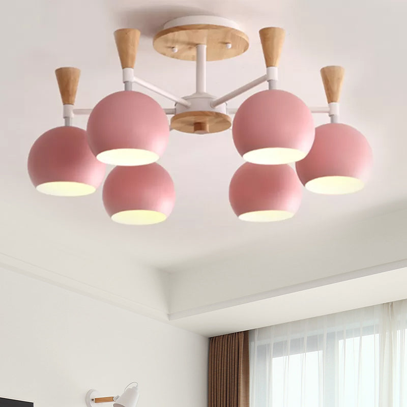 Macaron 3/6/8-Light Ceiling Lamp with Acrylic Shade Pink/Yellow/Blue Dome Semi Flush Pendant