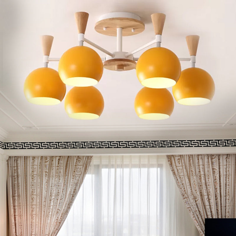 Macaron 3/6/8-Light Ceiling Lamp with Acrylic Shade Pink/Yellow/Blue Dome Semi Flush Pendant