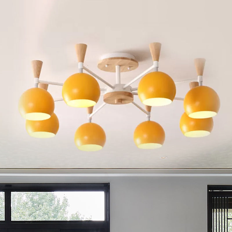Macaron 3/6/8-Light Ceiling Lamp with Acrylic Shade Pink/Yellow/Blue Dome Semi Flush Pendant