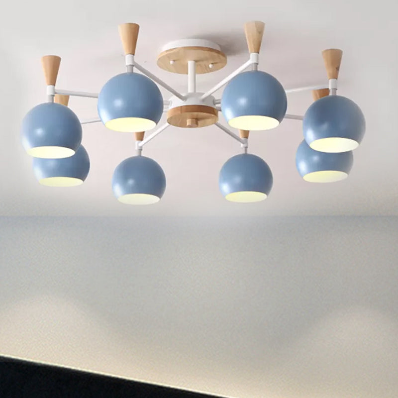 Macaron 3/6/8-Light Ceiling Lamp with Acrylic Shade Pink/Yellow/Blue Dome Semi Flush Pendant
