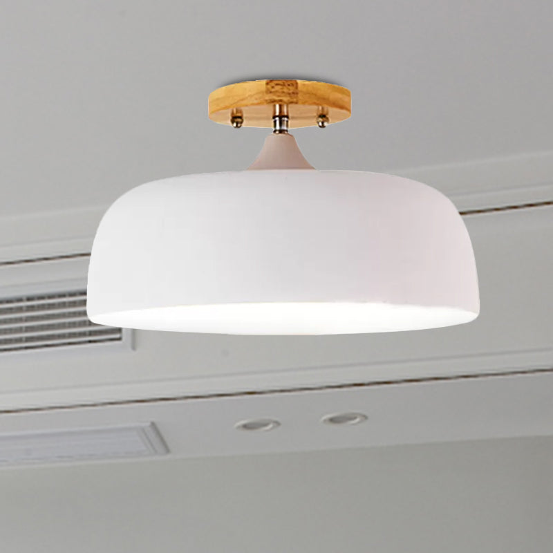 1 Light Gray/White/Pink/Green Ceiling Flush Mount Light with Drum Metal Lampshade Simple Semi-Flushmount Lamp