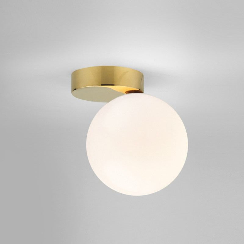 White Glass Globe Ceiling Light Fixture Nordic 1 Bulb Flush Mount Lighting in Gold Finish