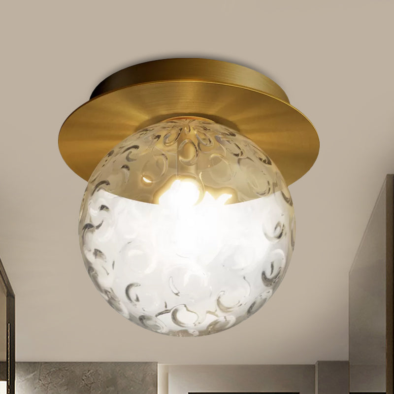 Water Glass Globe Flush Pendant Light Modern 1 Bulb Indoor Ceiling Light Flush Mount in Clear